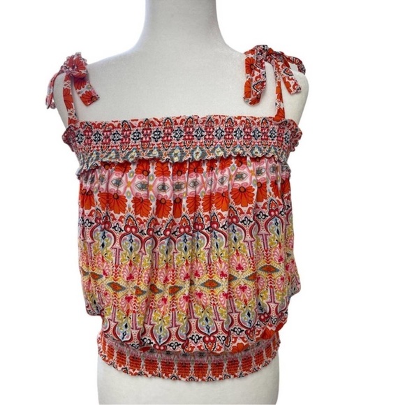 Rachel Zoe Tops - Rachel Zoe Red Smocked Tie Front Tank Top